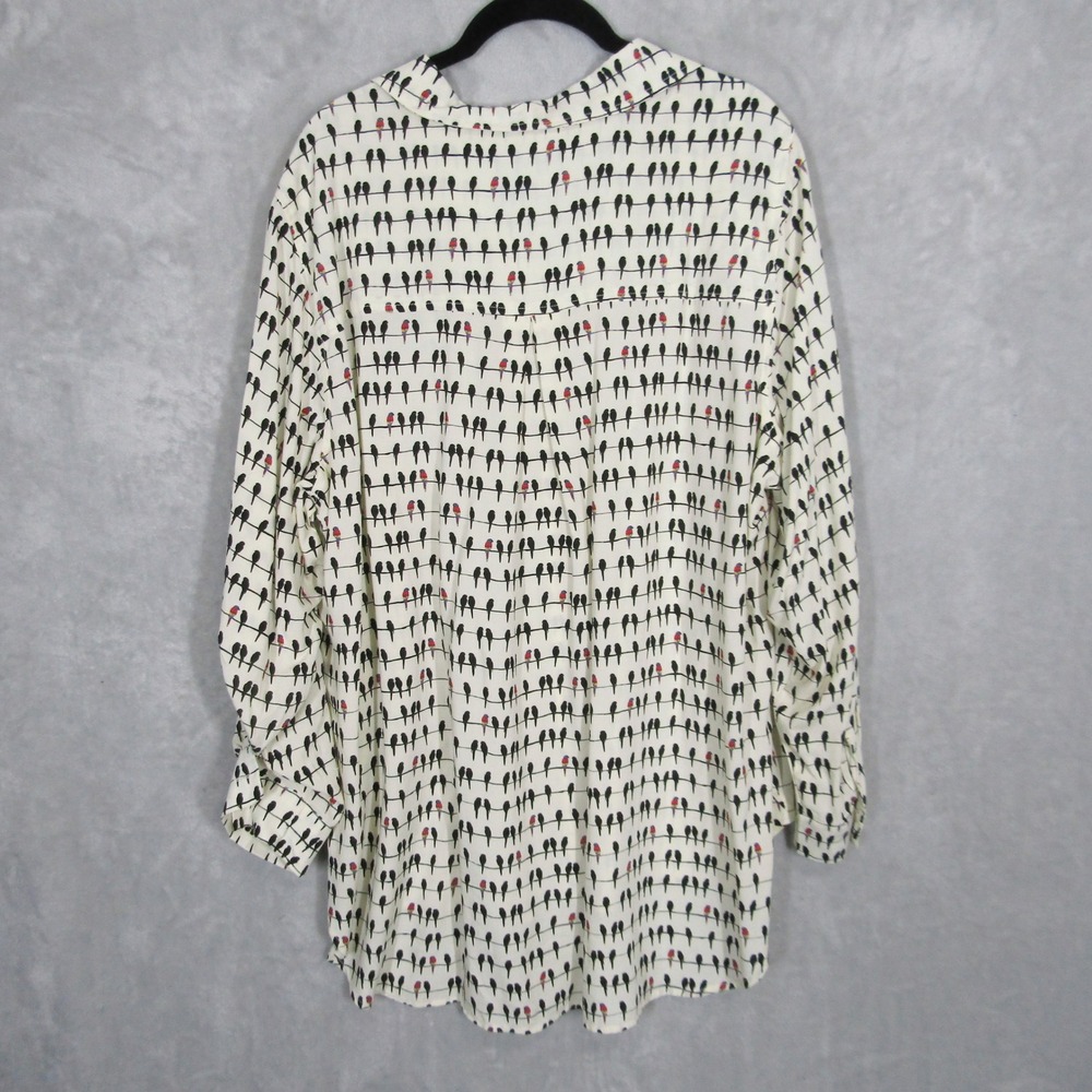 Jane and Delancey Bird Print Button Down Tunic Shirt Womens 2X Cream Rayon NWT - Picture 9 of 10